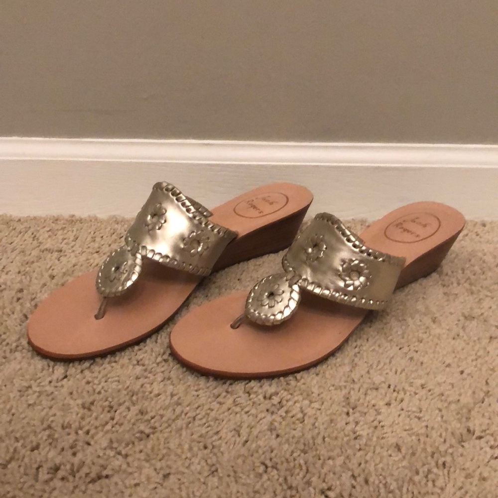 Jack Rogers gold wedges